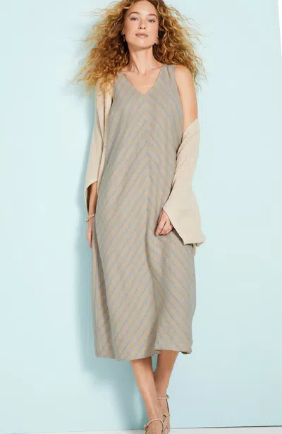 Jjill J.jill Linen Seamed Striped Dress In Flax,blue