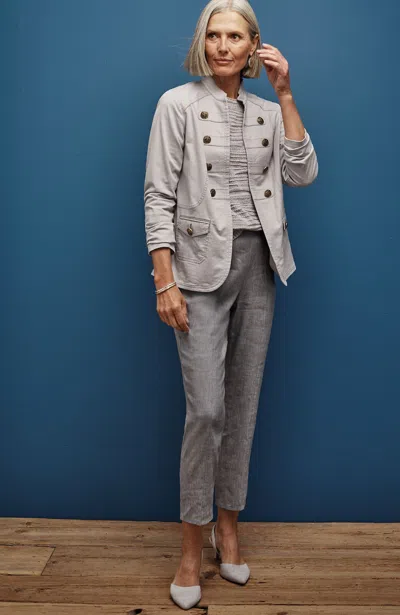 Jjill J.jill Linen-stretch Angled-pocket Slim-leg Pants In Grey Smoke,white