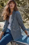 Shop Jjill J.jill Linen-stretch Double-breasted Blazer In Blue Ink,french White