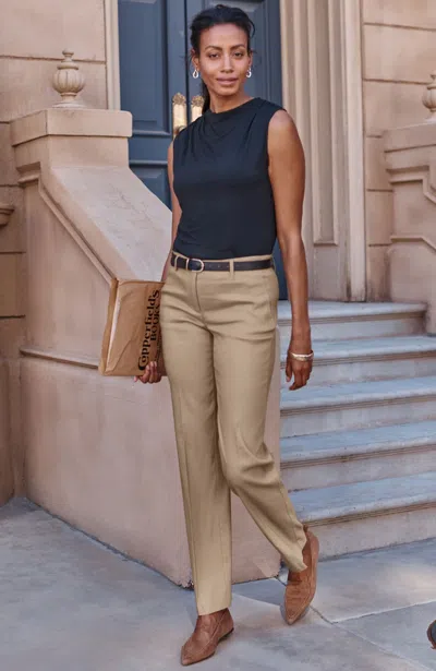 Jjill J.jill Linen-stretch Straight-leg Pants In Brown