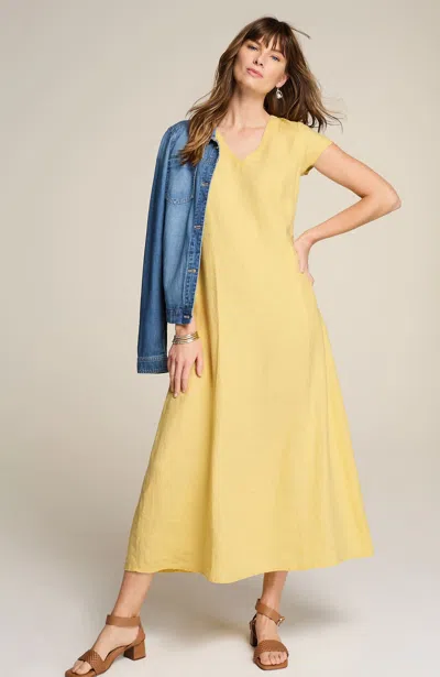 Jjill J.jill Linen V-neck Maxi Dress In Lemon