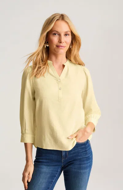 Jjill Linen-blend Shirred-sleeve Popover In Yellow
