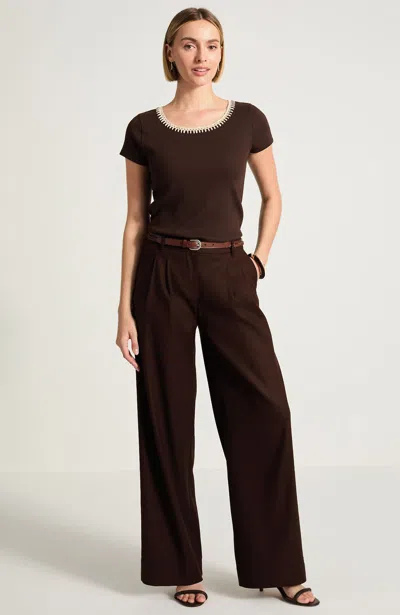 Jjill Linen-stretch Pleated Pants In Brown