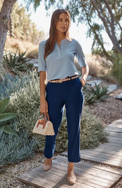 Jjill Linen-stretch Slim-leg Pants In Blue