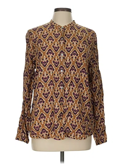 Pre-owned Jjill Long Sleeve Blouse In Brown