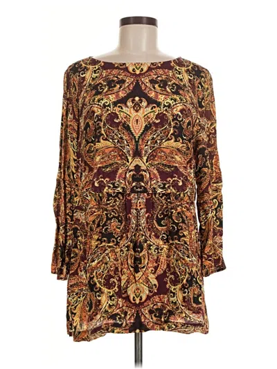 Pre-owned Jjill Long Sleeve Blouse In Brown