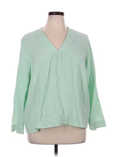 Pre-owned Jjill Long Sleeve Blouse In Green