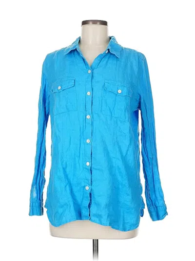 Pre-owned Jjill Long Sleeve Button Down Shirt In Blue