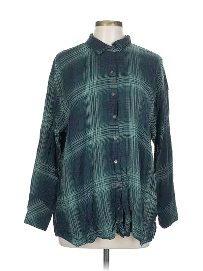 Pre-owned Jjill Long Sleeve Button Down Shirt In Blue