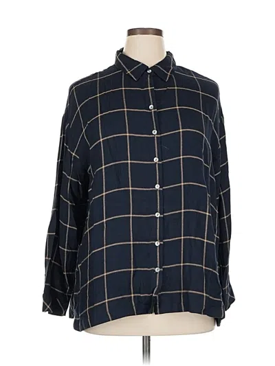 Pre-owned Jjill Long Sleeve Button Down Shirt In Blue