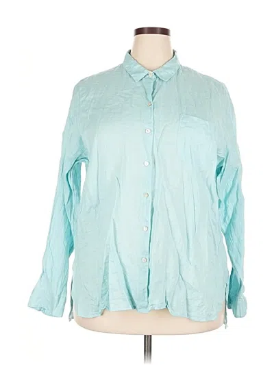 Pre-owned Jjill Long Sleeve Button Down Shirt In Blue