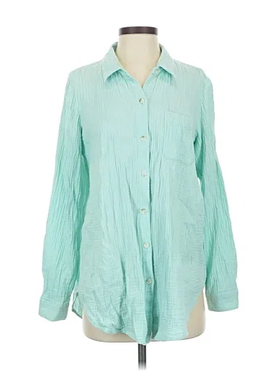 Pre-owned Jjill Long Sleeve Button Down Shirt In Blue