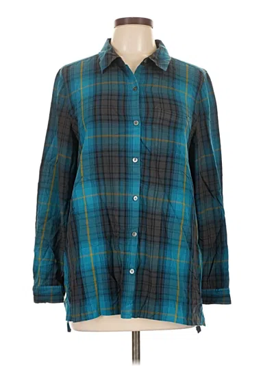 Pre-owned Jjill Long Sleeve Button Down Shirt In Blue