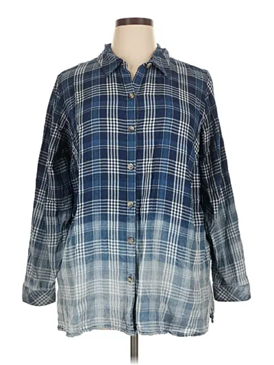 Pre-owned Jjill Long Sleeve Button Down Shirt In Blue