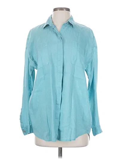 Pre-owned Jjill Long Sleeve Button Down Shirt In Blue