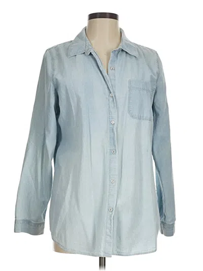 Pre-owned Jjill Long Sleeve Button Down Shirt In Blue