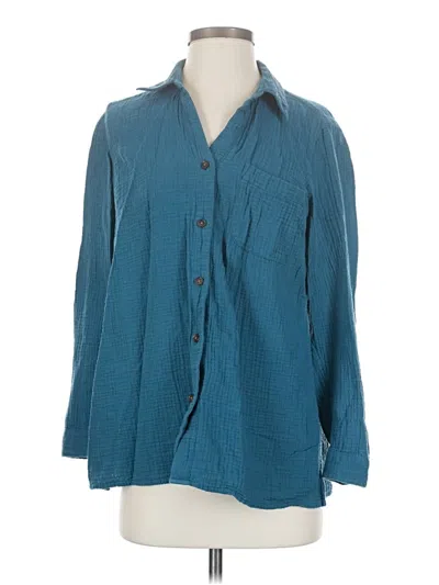 Pre-owned Jjill Long Sleeve Button Down Shirt In Blue