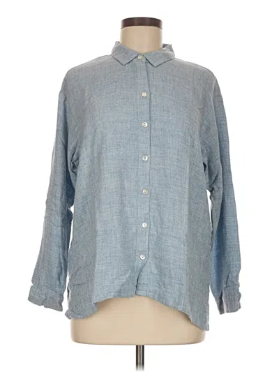 Pre-owned Jjill Long Sleeve Button Down Shirt In Blue