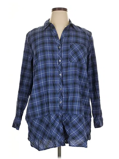 Pre-owned Jjill Long Sleeve Button Down Shirt In Blue