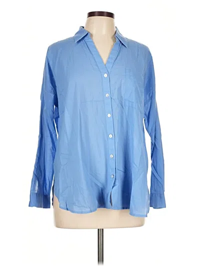 Pre-owned Jjill Long Sleeve Button Down Shirt In Blue