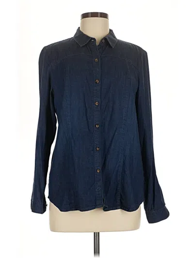 Pre-owned Jjill Long Sleeve Button Down Shirt In Blue