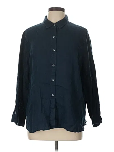 Pre-owned Jjill Long Sleeve Button Down Shirt In Blue