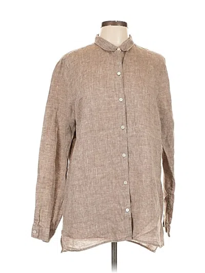 Pre-owned Jjill Long Sleeve Button Down Shirt In Brown