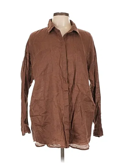 Pre-owned Jjill Long Sleeve Button Down Shirt In Brown