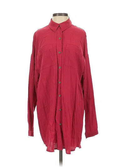 Pre-owned Jjill Long Sleeve Button Down Shirt In Burgundy