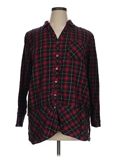 Pre-owned Jjill Long Sleeve Button Down Shirt In Burgundy