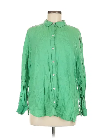 Pre-owned Jjill Long Sleeve Button Down Shirt In Green
