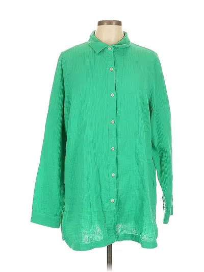 Pre-owned Jjill Long Sleeve Button Down Shirt In Green