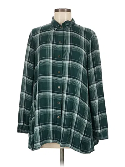 Pre-owned Jjill Long Sleeve Button Down Shirt In Green