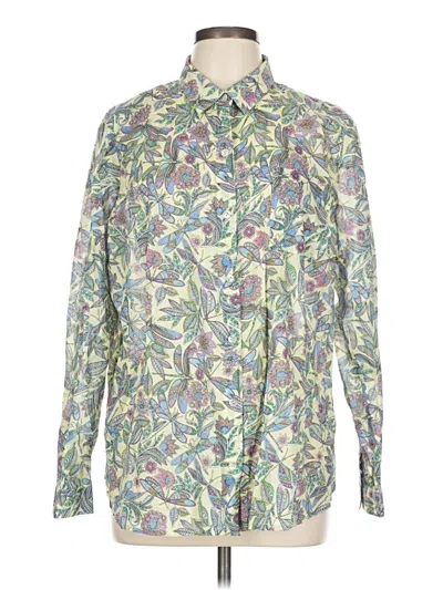 Pre-owned Jjill Long Sleeve Button Down Shirt In Green