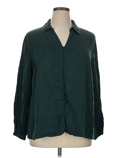 Pre-owned Jjill Long Sleeve Button Down Shirt In Green