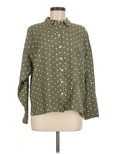 Pre-owned Jjill Long Sleeve Button Down Shirt In Green