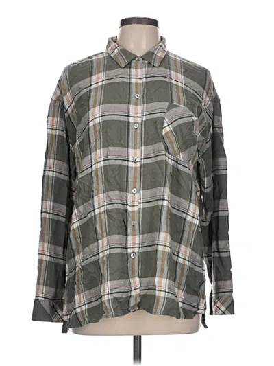 Pre-owned Jjill Long Sleeve Button Down Shirt In Green