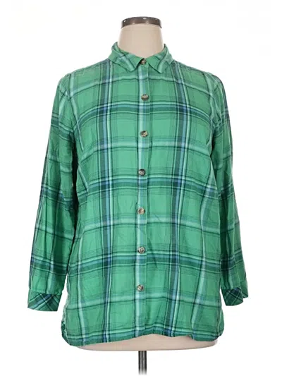 Pre-owned Jjill Long Sleeve Button Down Shirt In Green