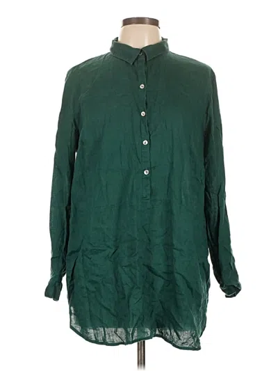 Pre-owned Jjill Long Sleeve Button Down Shirt In Green