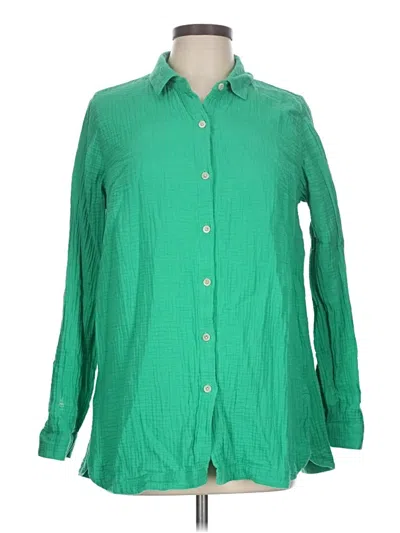 Pre-owned Jjill Long Sleeve Button Down Shirt In Green