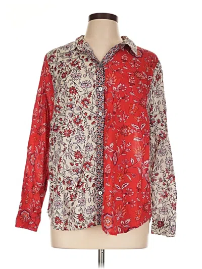 Pre-owned Jjill Long Sleeve Button Down Shirt In Red