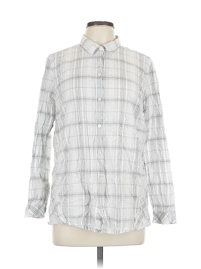 Pre-owned Jjill Long Sleeve Button Down Shirt In Silver