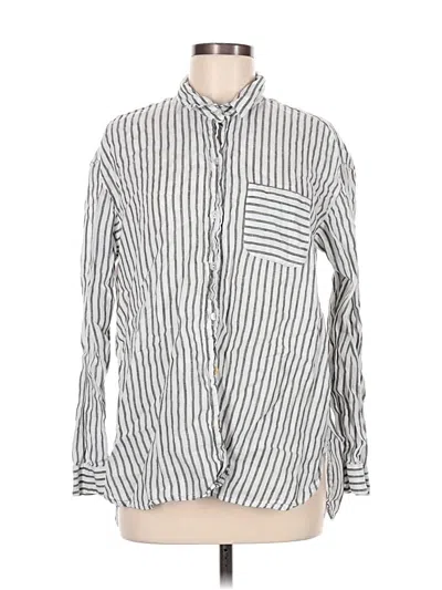 Pre-owned Jjill Long Sleeve Button Down Shirt In Silver