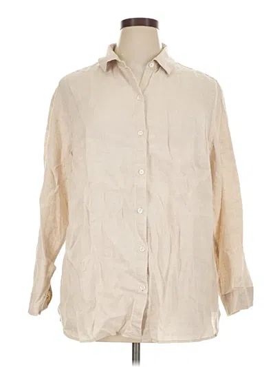 Pre-owned Jjill Long Sleeve Button Down Shirt In Tan