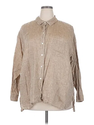 Pre-owned Jjill Long Sleeve Button Down Shirt In Tan