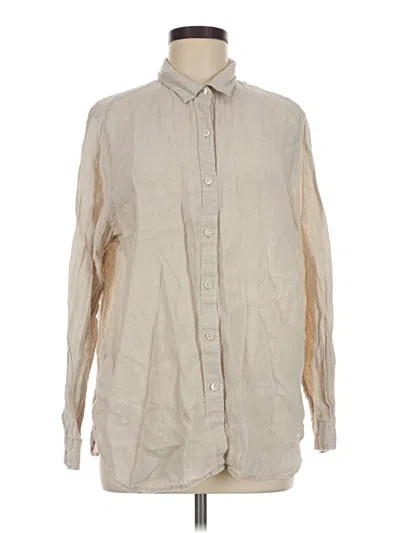 Pre-owned Jjill Long Sleeve Button Down Shirt In Tan
