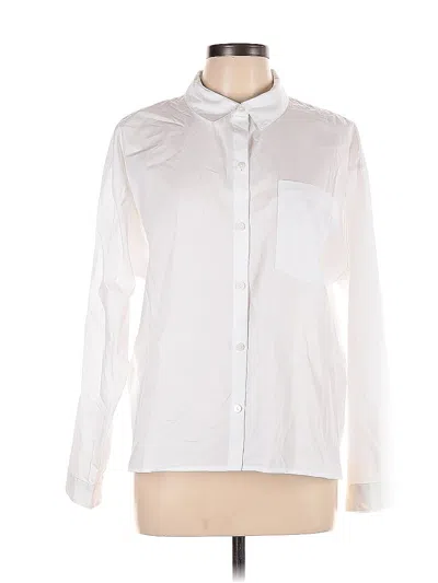 Pre-owned Jjill Long Sleeve Button Down Shirt In White