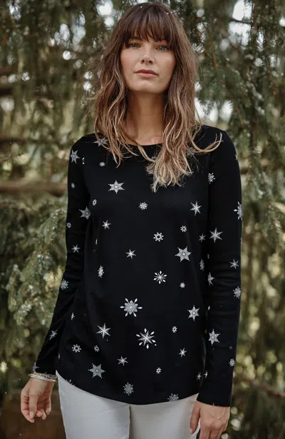 Jjill J.jill Long-sleeve Pima Crew-neck Tee In Black Midnight Snowfall