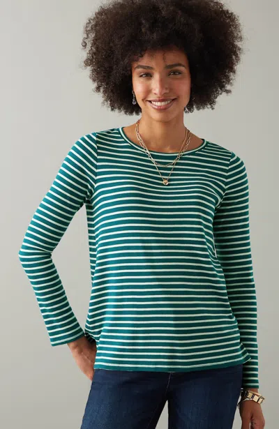 Jjill J.jill Long-sleeve Pima Crew-neck Tee In Oceanside,cream