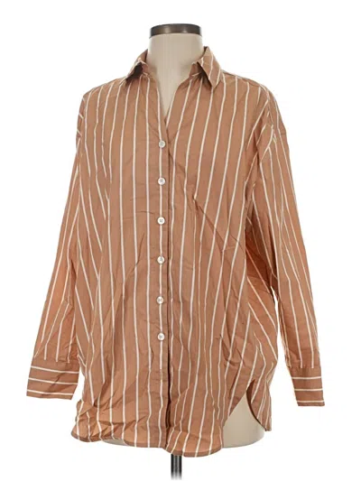 Pre-owned Jjill Long Sleeve Polo Shirt In Brown
